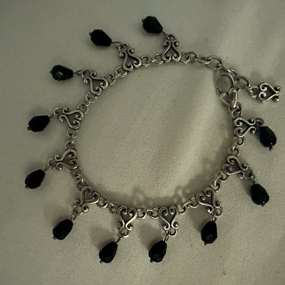Brighton Jewelry - BEAUTIFUL RETIRED Brighton BLACK beaded Dangle Drop HEART Link Bracelet